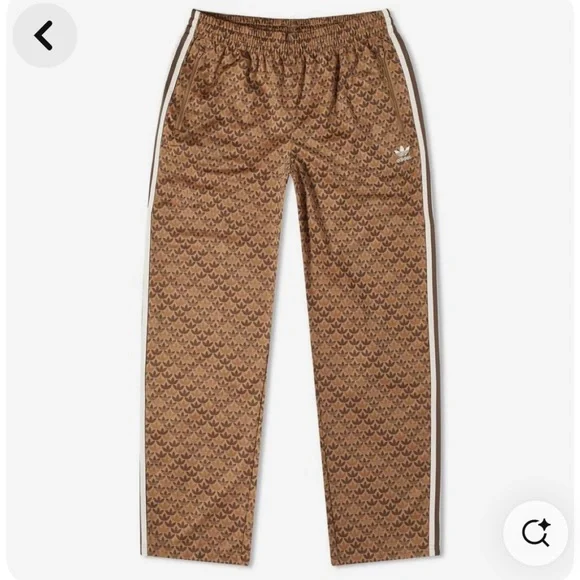 Adidas firebird mono monogram track pants tan mens size small BNWT